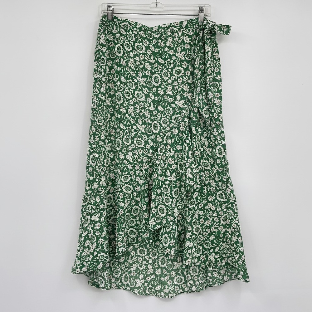 Max Studio Green White Floral Faux Wrap Maxi Skirt | Women L